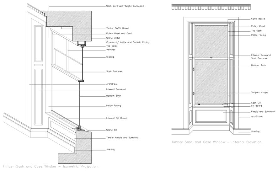 Sash and case window drawing